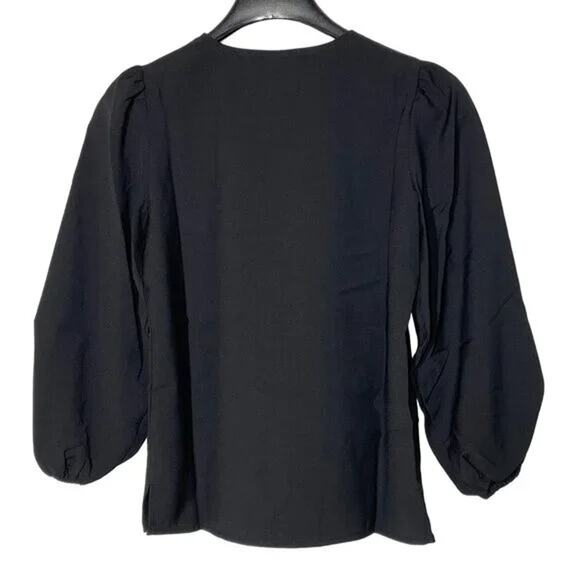 NWT J. Crew Keyhole Puff Long Sleeve Drapey Crepe Blouse Key Hole MT Black #3005 - Picture 4 of 13